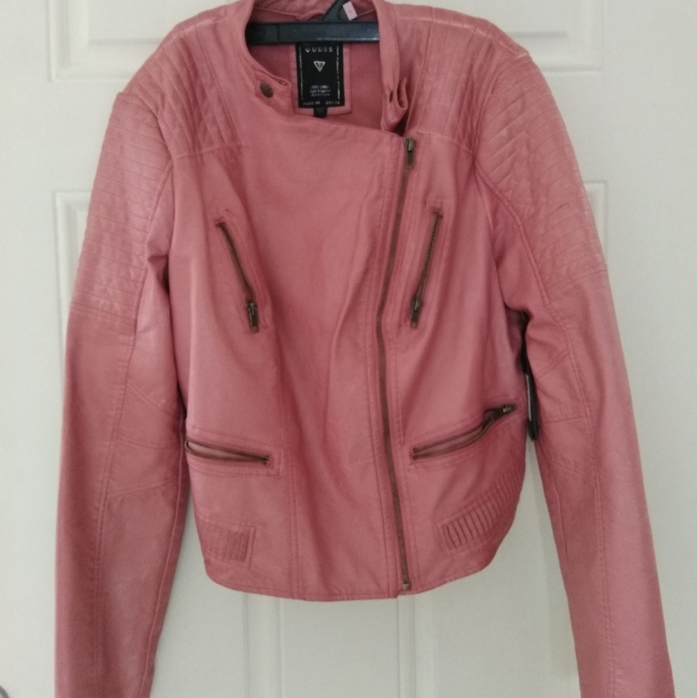 Guess pink leather moto jacket